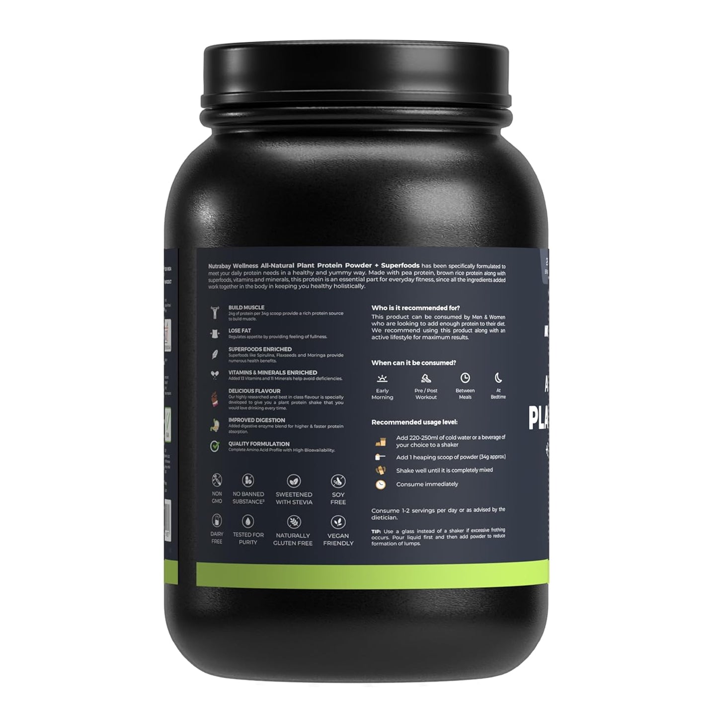 Nutrabay Wellness All Natural Plant Protein - 1kg, Gourmet Chocolate | Complete Amino Acid | Pea & Brown Rice Protein | 24g Protein | Easy to Digest | Sweetened with Stevia | For Men & Women