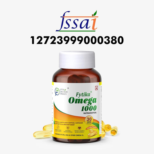Fytika Omega 1000-30 Softgels (pack of 1) | Fish Oil Omega3 1000 mg| Omega3 fatty acids,EPA & DHA| For Heart, Brain, Joint & Muscle Support| Omega 3 Capsule For Men & Women
