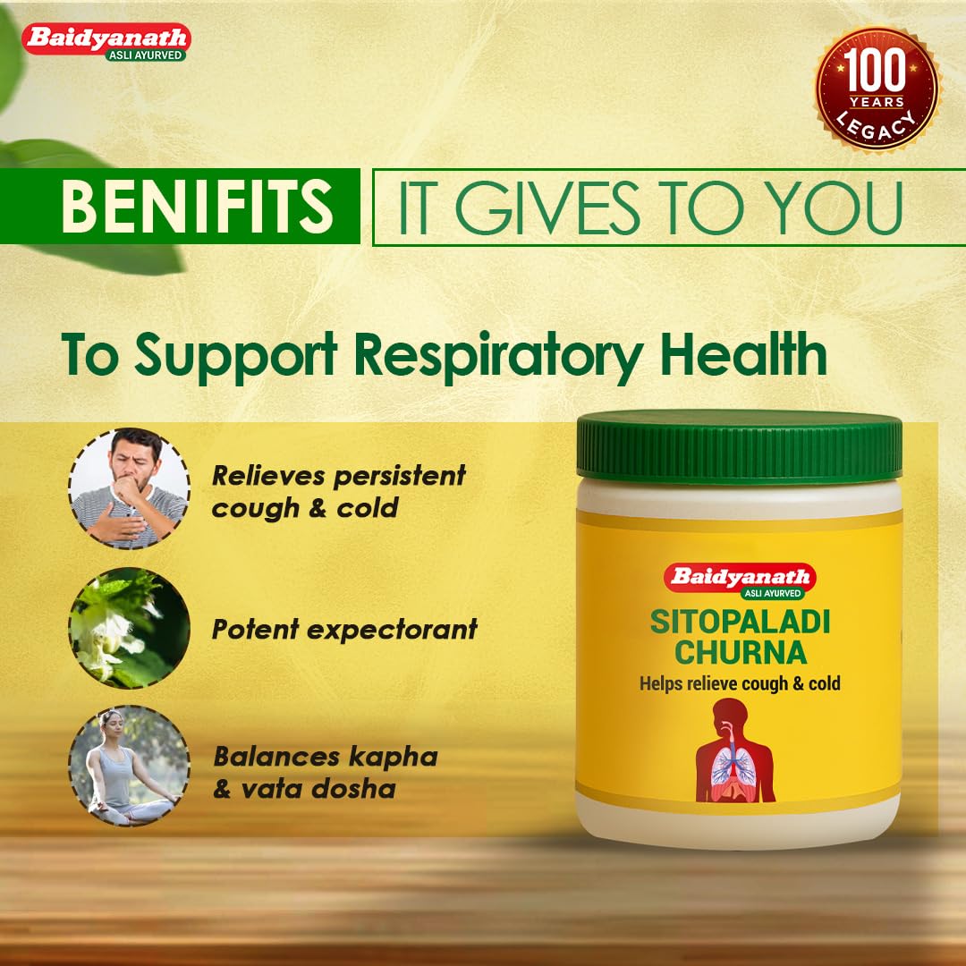 Baidyanath Sitopaladi Churna â€“ 50g | Cough & Cold, Sore Throat & Digestive Wellness | Relief Chest Congestion & Nose Block |
