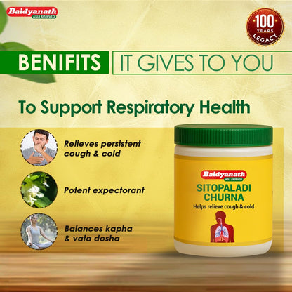 Baidyanath Sitopaladi Churna â€“ 50g | Cough & Cold, Sore Throat & Digestive Wellness | Relief Chest Congestion & Nose Block |