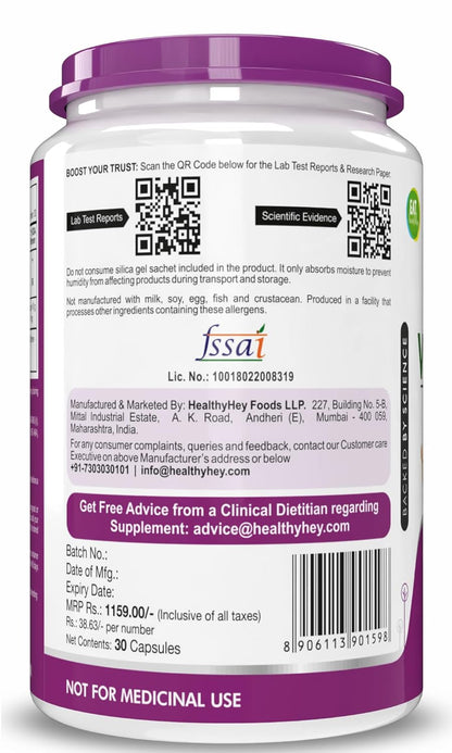 HealthyHey Nutrition 100% Natural Vitamin B12 - Support Immune Health | Non-Synthetic, No-Chemical | 30 Veg. Capsules