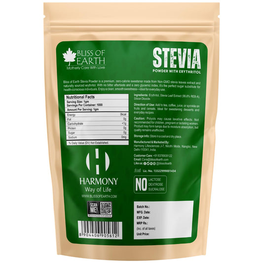 Bliss of Earth Stevia Powder, Sugar Free Zero Calorie Sweetener Diabetic and Keto Friendly 99.8% Purity Vegetarian Gluten Free Quick Dissolve, 1 KG