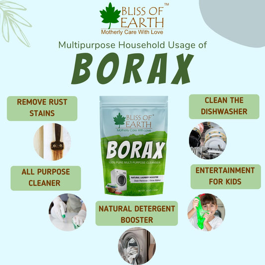 Bliss of Earth Borax Powder For Washing Cloths, Slime Maker, Cleaning & Stain Remover, Ants Killer, 100% Pure Sodium Borate Powder 113GM