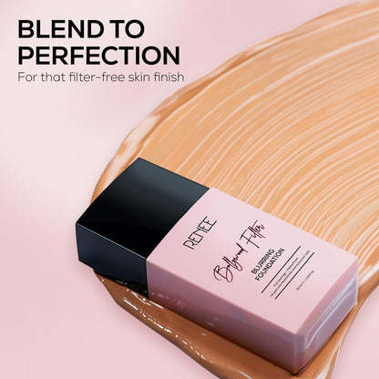 RENEE Bollywood Filter Blurring Liquid Foundation - Hazel Hush | Full Coverage, Matte Finish | Blurs Pores & Blemishes | Hydrates & Evens Skin Tone | With Niacinamide & Hyaluronic Acid | 30ml