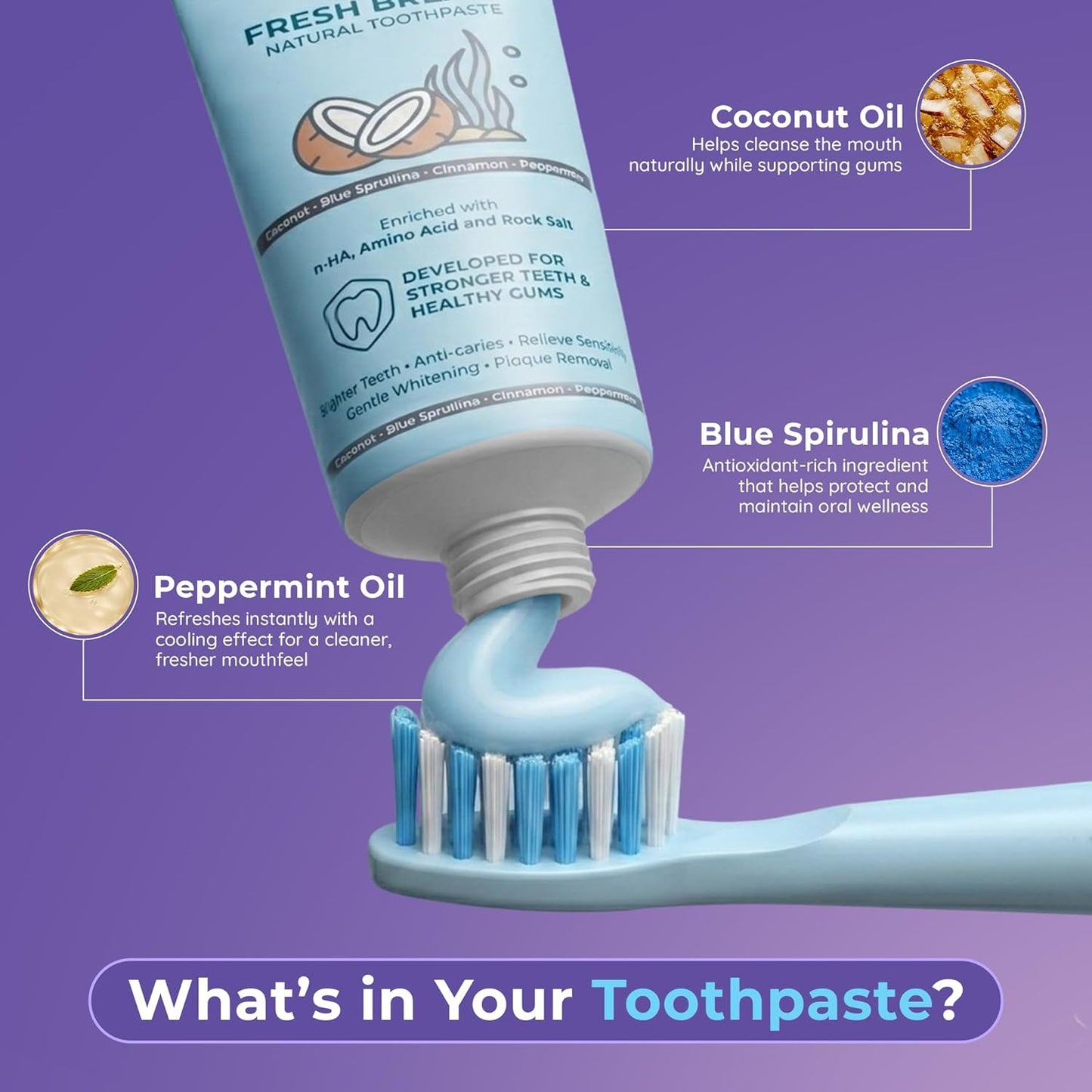 ORACURAÂ® Fresh Breath Natural Toothpaste (Coconut & Blue Spirulina) | Fights Bad Breath & Promotes Oral Balance | Fluoride-Free, SLES-Free | 75g