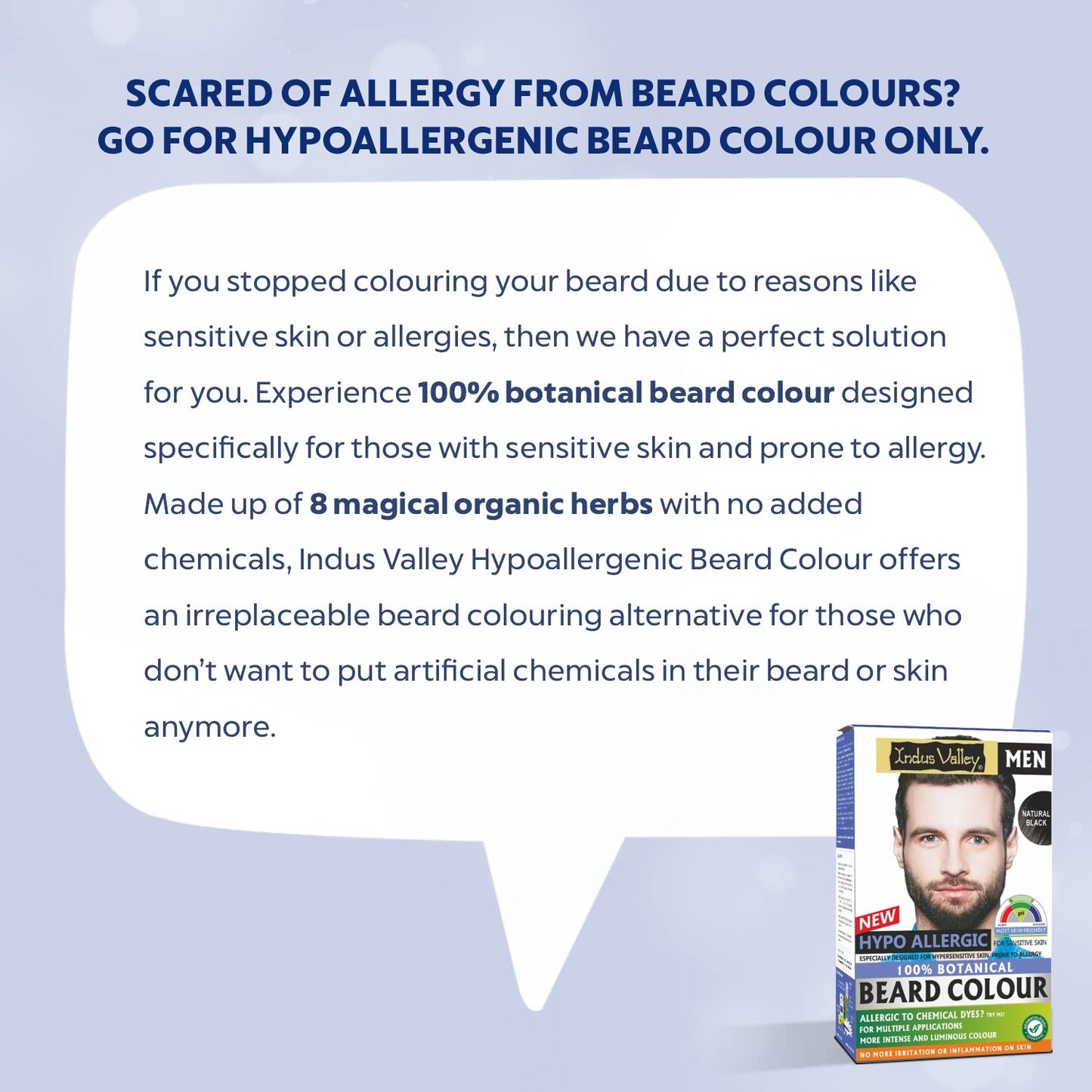 INDUS VALLEY 100% Botanical Hypo-Allergic Aqua Beard Colour â€“ Black, Gentle & Chemical-Free Formula for Natural-Looking Beard Colour with Shine (100g + 15ml)