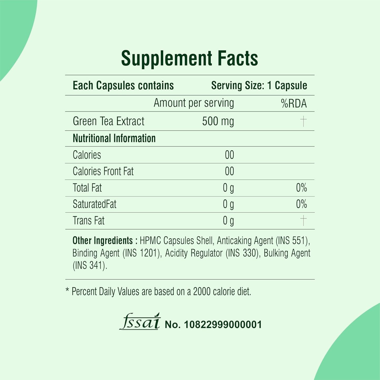 Green Tea 500 mg Leaf Extract 60 Veg Capsules, Boosts Metabolism, Helps in Fat Loss