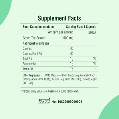 Green Tea 500 mg Leaf Extract 60 Veg Capsules, Boosts Metabolism, Helps in Fat Loss