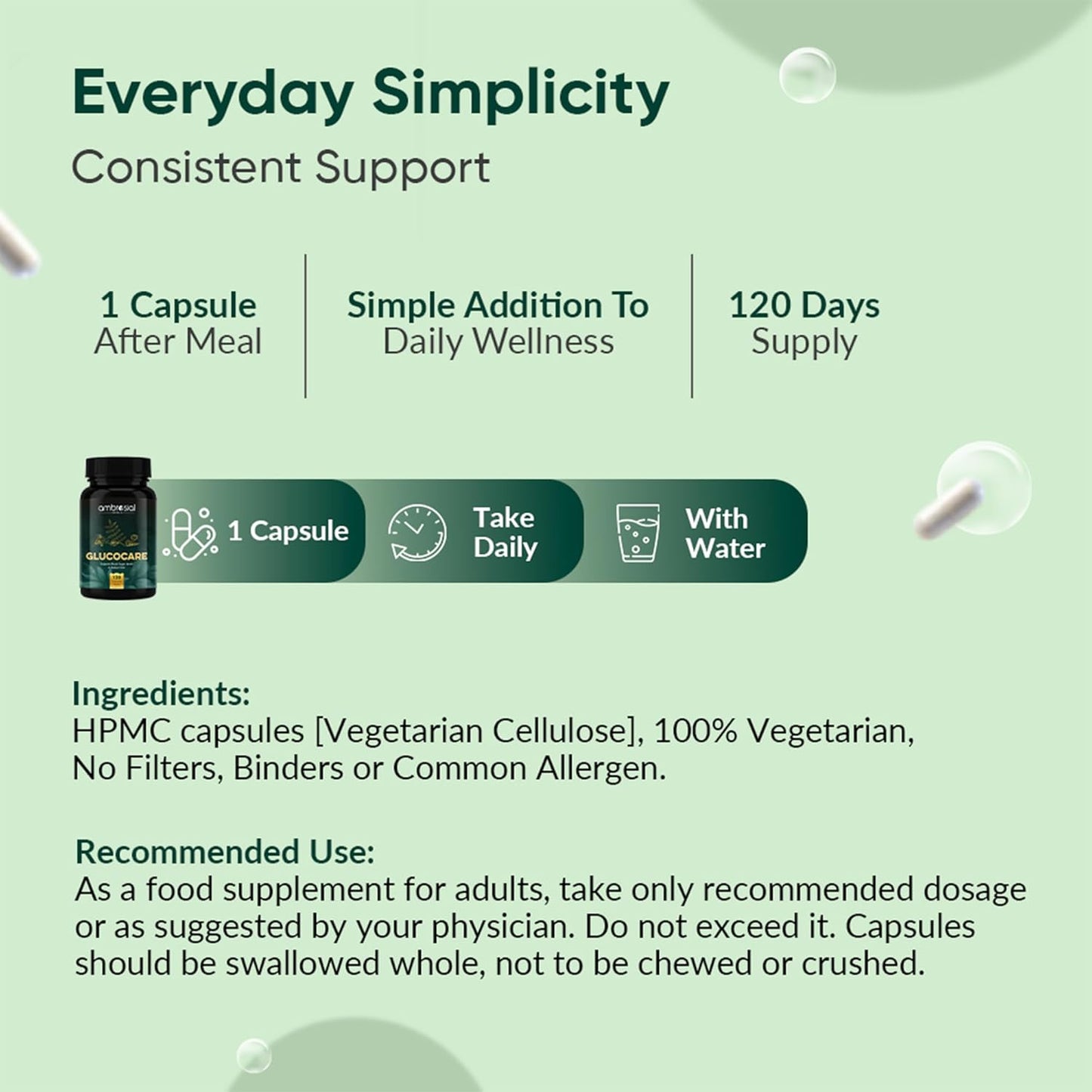 Ambrosial Glucocare | Bitter Melon | Neem | Black Plum (Jamun) | Helps in Balancing Blood Sugar | 100% Natural Ingredients (Pack of 1-120 Capsules)