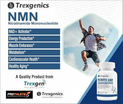 Trexgenics NICOTINAMIDE-MONONUCLEOTIDE(NMN)250 NAD + Booster Energy, Muscle Endurance, Cardiovascular Health VEGAN & NON-GMO (30 Veg Capsules)