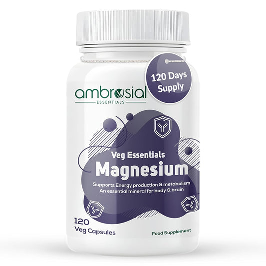 Ambrosial Magnesium Complex Food Supplement | Increases Muscle Functions | Reduces Tiredness | Boosts Energy Levels (Pack of 1-120 Capsules)
