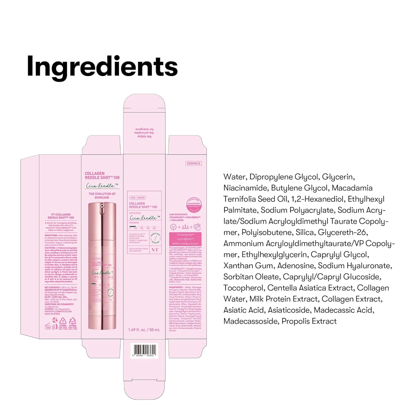 VT COSMETICS Collagen Reedle Shot 100 â€“ Korean Skincare Micro-Spicule Ampoule with Collagen for Hydration Support, Skin Elasticity Care, Smooth Texture and Lightweight Absorbing Serum | 50ml