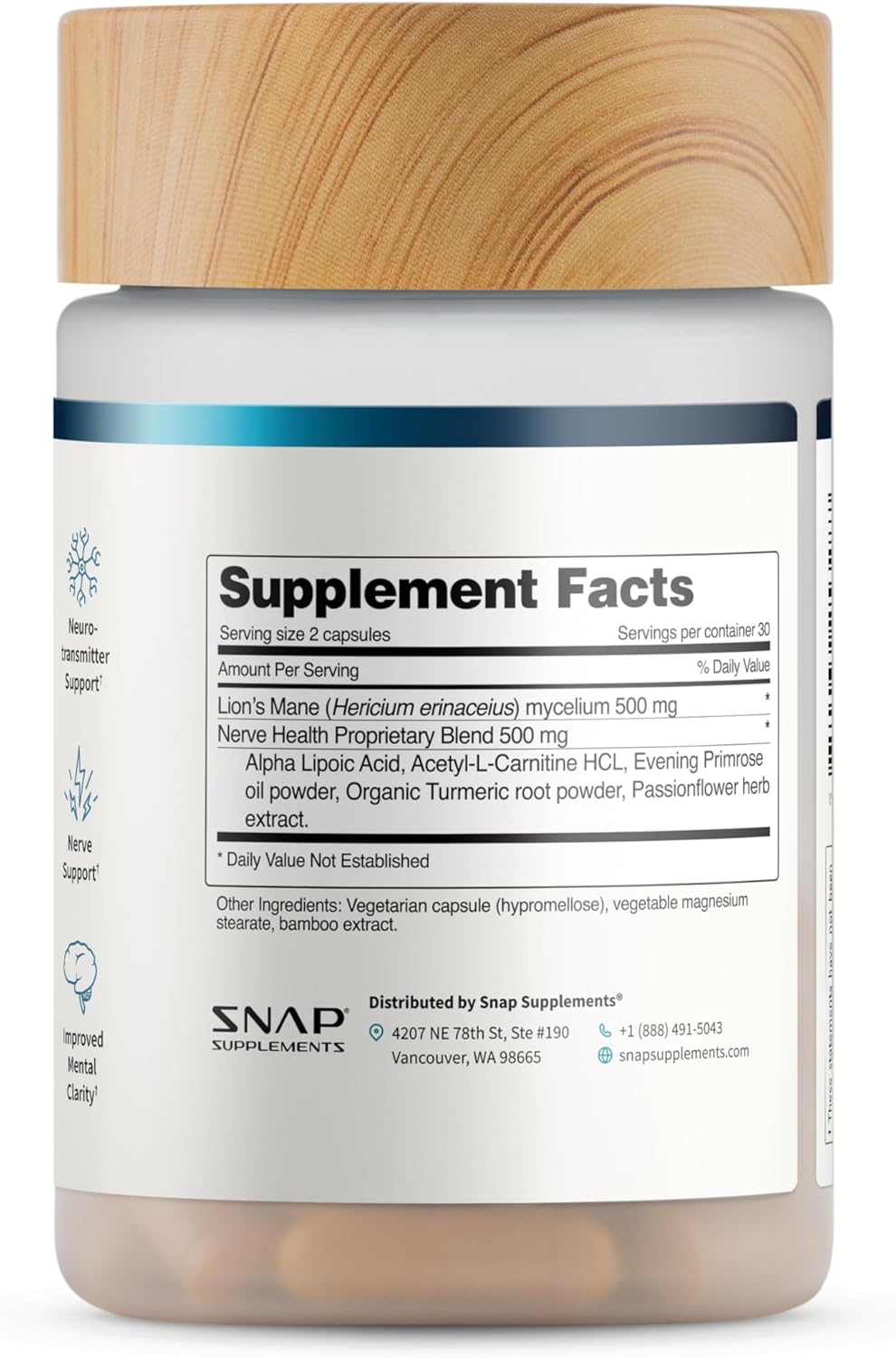 Snap Supplements Nerve Health Support with Lion's Mane, Organic Turmeric & Herbs â€“ Neuropathy Supplement for Mental Clarity, Focus & Healthy Nerve Function* â€“ 60 Capsules