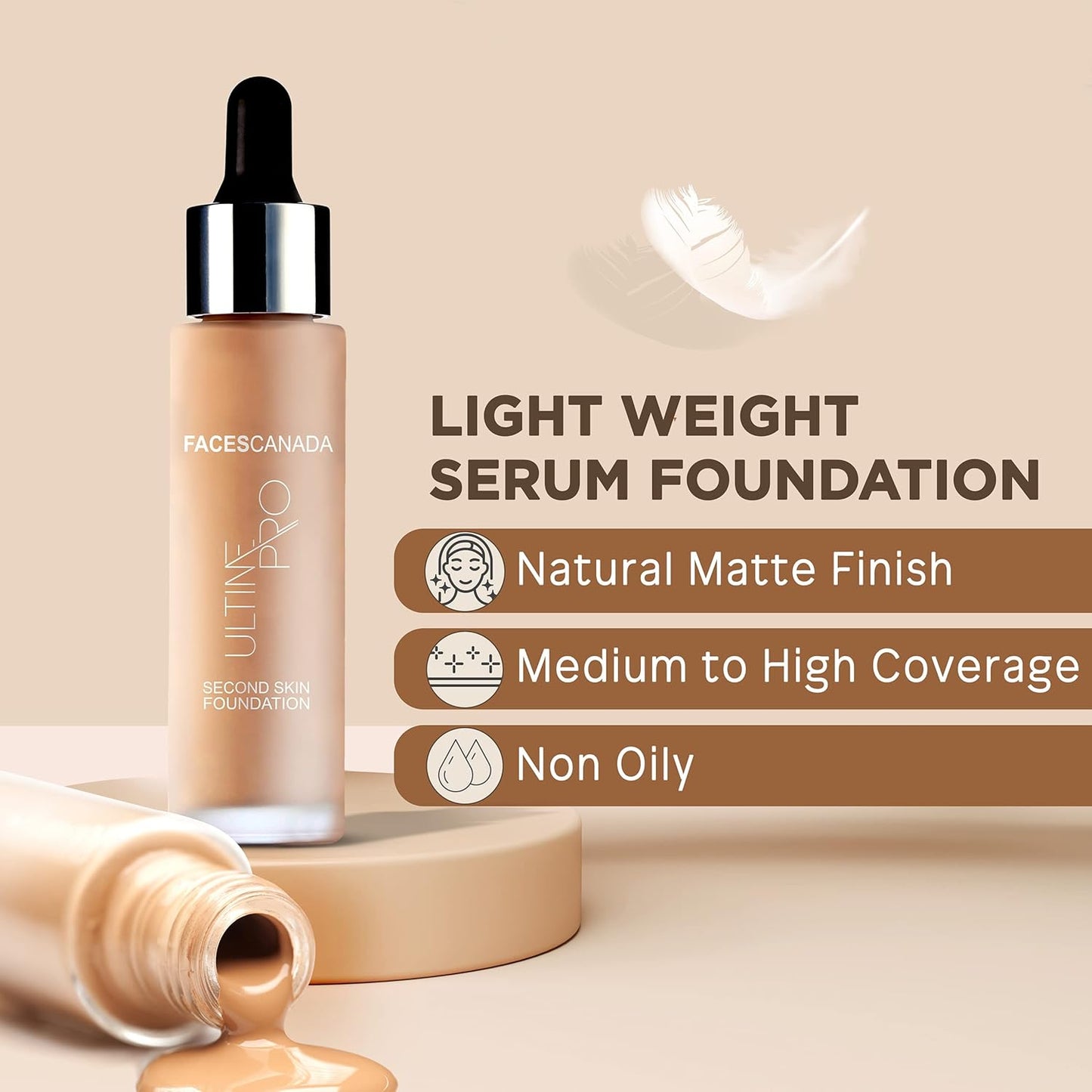FACES CANADA Ultime Pro Second Skin Foundation - Beige 03, 30ml | Lightweight Anti-Ageing Serum Foundation | 3X Lighter | Natural Matte Finish | Medium To High Coverage | SPF 15 | Non-Oily