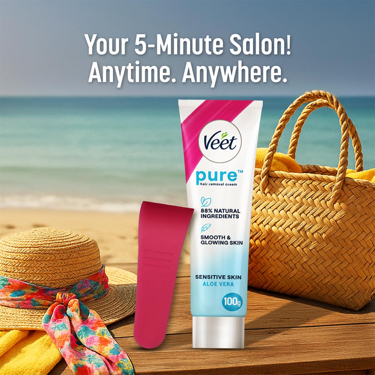 Veet Pure Hair Removal Cream for Women For Sensitive Skin - 100g | Suitable for Legs, Underarms, Bikini Line, Arms