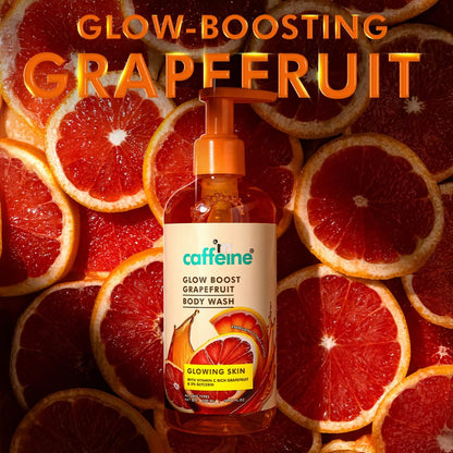 mCaffeine Glow Boost Grapefruit Body Wash - 300 ml| Fruity Grapefruit Aroma | Vitamin C Rich & 5% Glycerine | Deep Cleanse, Detan for Soft & Smooth Skin | Fragrance Shower Gel for All Skin Types