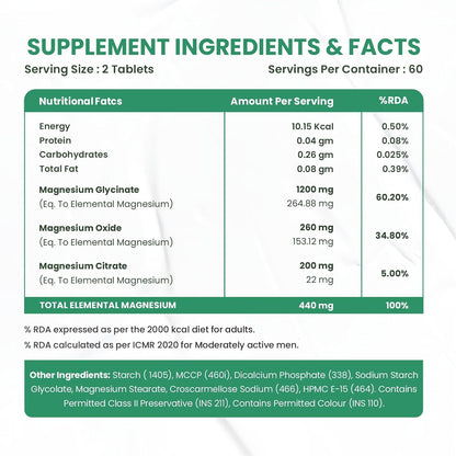 Vladoâ€™s Himalayan Organics Magnesium Citrate + Glycinate + Oxide Complex 1660 mg - Triple Magnesium Complex Supplement For Men And Women | Boost Heart, Nerve & Muscle Health | Good For Strong Bones | Clinically Proven - 120 Vegetarian Tablets