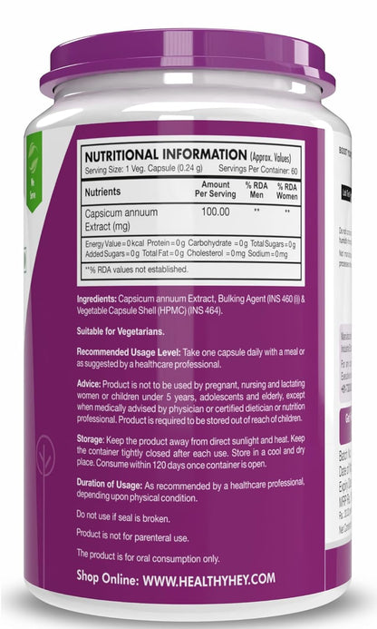 HealthyHey Nutrition Thermogenic Fat Burner - Weight Loss Supplement, Appetite Suppressant, & Energy Booster - Premium Fat Burning with Capsicum Extract - 60 Natural Veggie Diet Pills