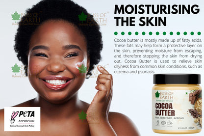 Bliss of Earth African Cocoa Butter, Rich in Fatty Acids and Antioxidants, Raw Cocoa Chocolate Butter, Vegan, PETA Approved, Moisturizes, Prevents Stretch Marks, Anti-Aging, 100 g,