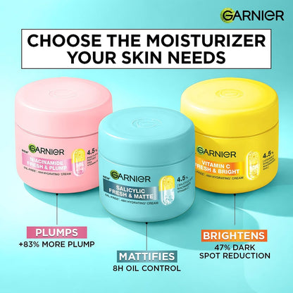 Garnier Fresh & Matte Salicylic Acid Sorbet Moisturizer Cream, 4.5% Salicylic Acid + Niacinamide + Vitamin C, 9x Lighter Sorbet Cream, For Hydration & Oil Control, Suitable for Oily to Normal & Combination Skin, 45g