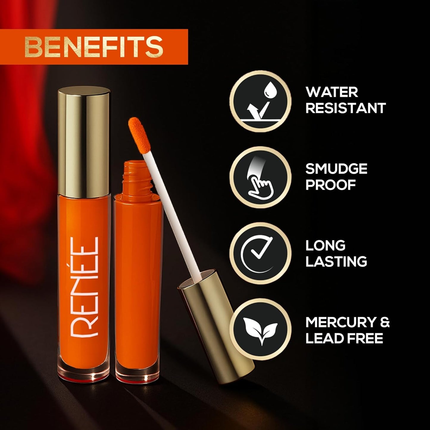 RENEE Sindoor - Orange | Highly Pigmented | Matte Finish | Sponge-Tip Applicator | Water-Resistant | Smudge-Proof | Lightweight & Long-Lasting | Travel Friendly | 4.5ml