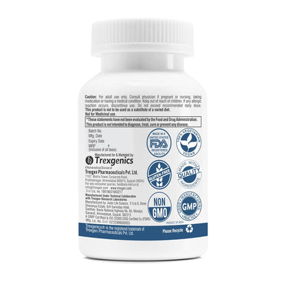 Trexgenics L-TAURINE 750 mg Nervous System, Energy, Heart, Cardiovascular system, Brain, Eye Health Support (60 Vcaps) (Pack of 1)