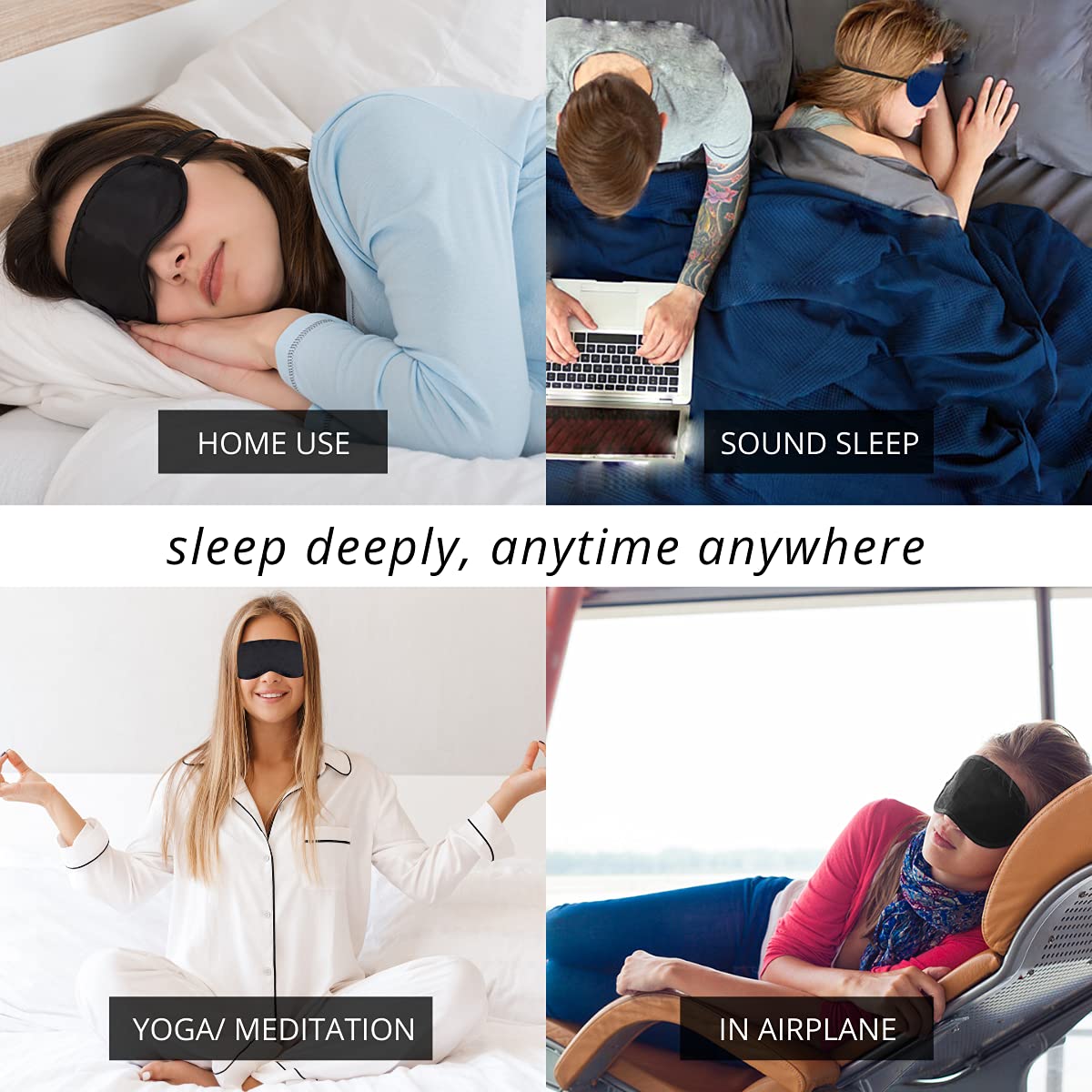 Friends of MeditationÂ® 100% Mulberry Silk Sleep Mask â€“ Pure Silk Eye Mask for Sleeping, Super Smooth Blackout Blindfold, Soft Adjustable Strap, Luxury Eye Cover for Travel, Meditation (Black)