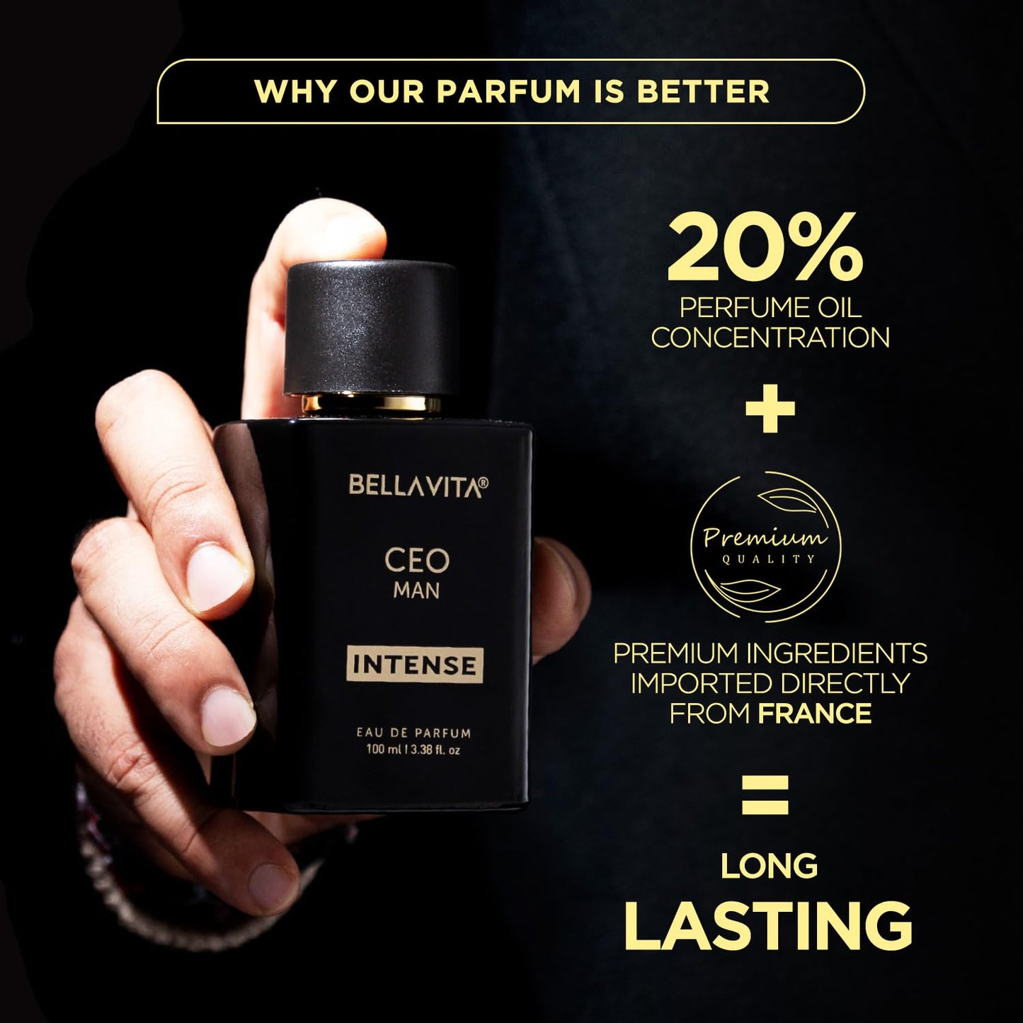 Bella Vita Luxury CEO Men Intense Long Lasting Perfume for Man | EDP 100ml | Bergamot, Lavender & Orchid | Citrus, Woody and Musky Premium Fragrance Scent