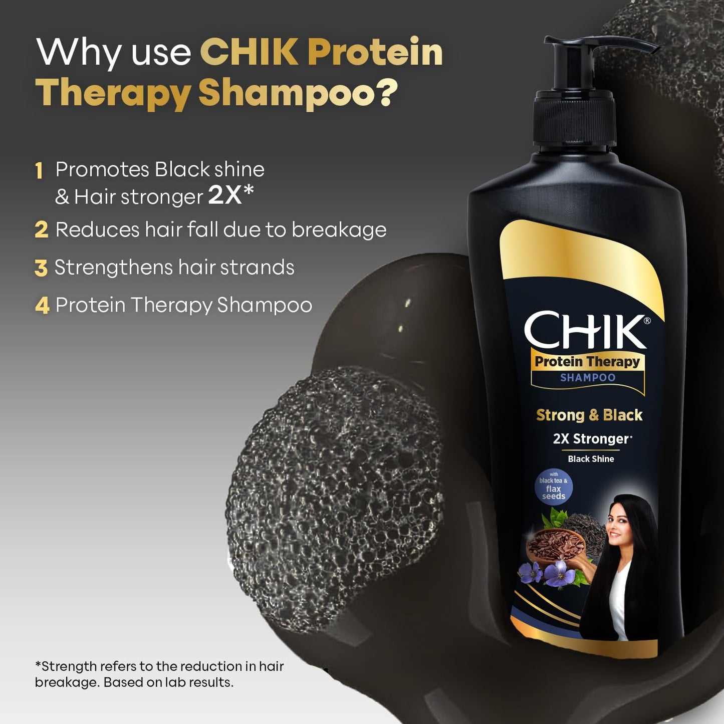 Chik Protein Therapy Shampoo| For Strong & Black Hair | With The Goodness Of Black Tea, and Flax Seeds | 340ml