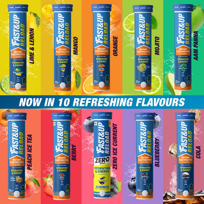 Fast&Up Reload (2.5 Litres) Low Sugar energy drink for Instant Hydration - 10 Effervescent Tablets with 5 Essential Electrolytes + Added Vitamins- Certified Electrolytes Drink - Lime and Lemon flavour