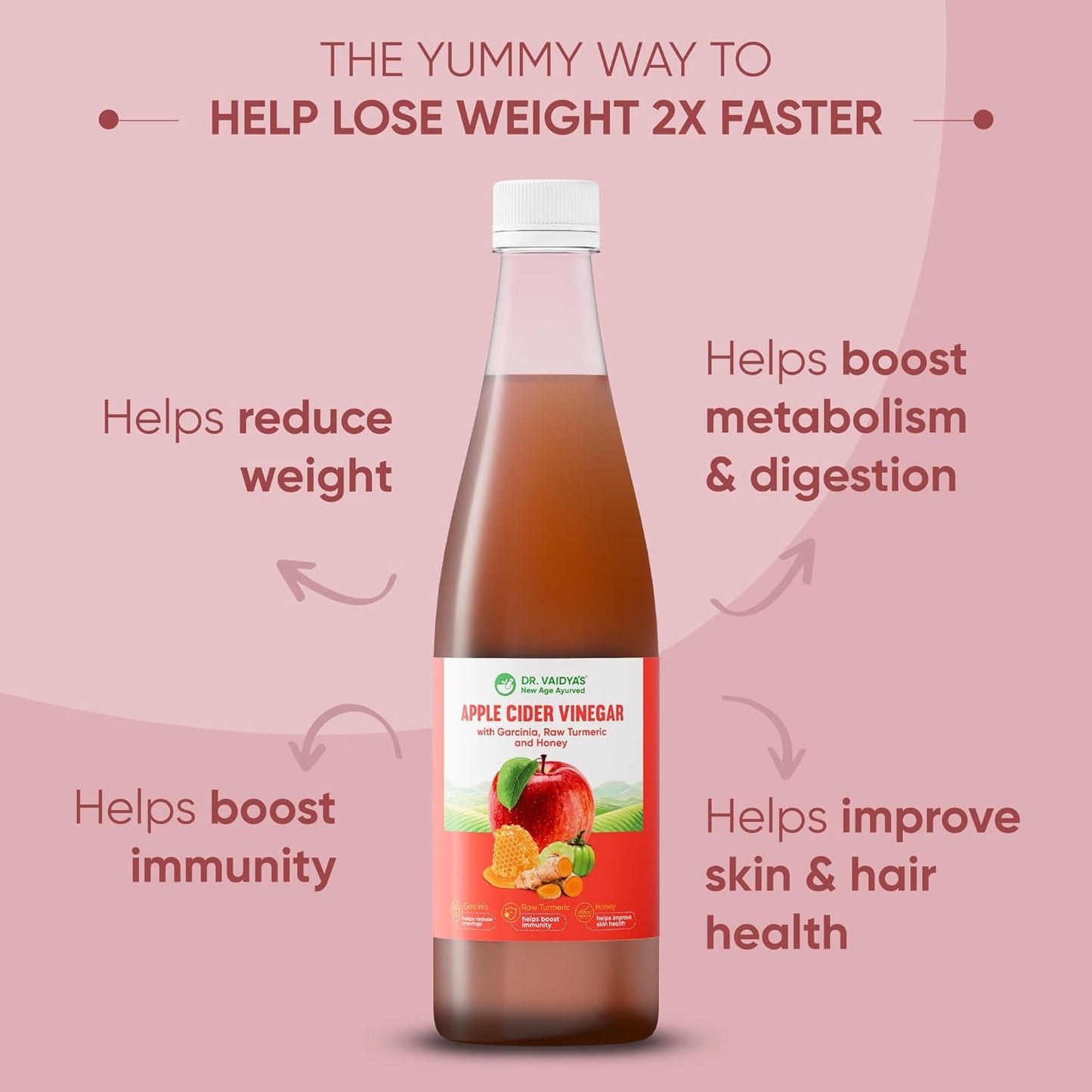 Dr. Vaidya Apple Cider Vinegar Juice | Natural ACV Juice for Weight Loss & Detox | Aids Digestion & Gut Health | Metabolism Booster | ACV Detox Drink Fat Burner for Men & Women | 450ml