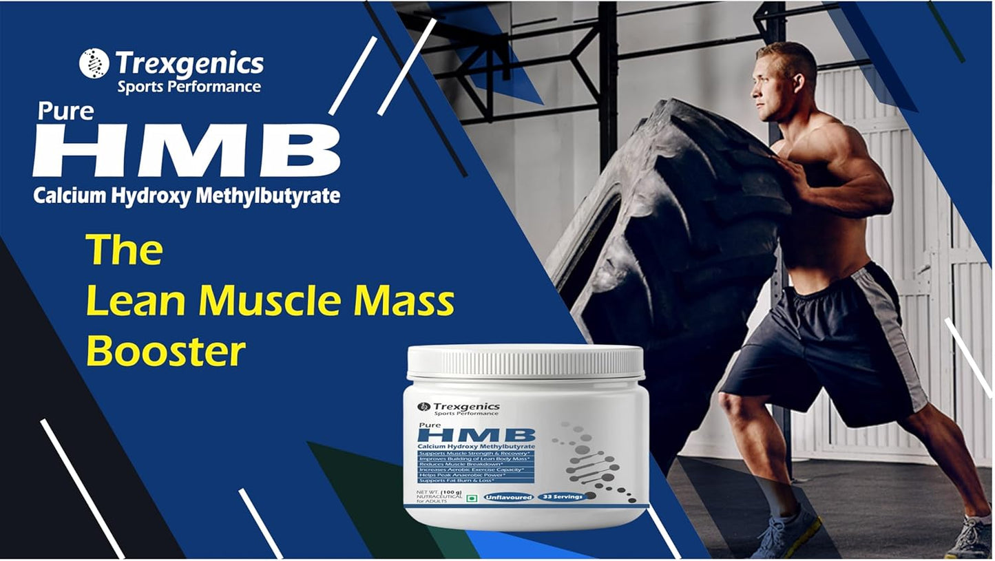 Trexgenics HMB CALCIUM PURE POWDER - 33 SERVINGS (ÃŸ-Hydroxy ÃŸ-Methylbutyrate Calcium), Lean Muscle Mass, Strength, Exercise Performance (100 GRAM)