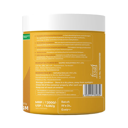 Naturaltein BCAA E+ Boost - Vegan BCAAs with Electrolytes, Vitamins & Minerals - 300g Clean Energy Drink - Natural Orange