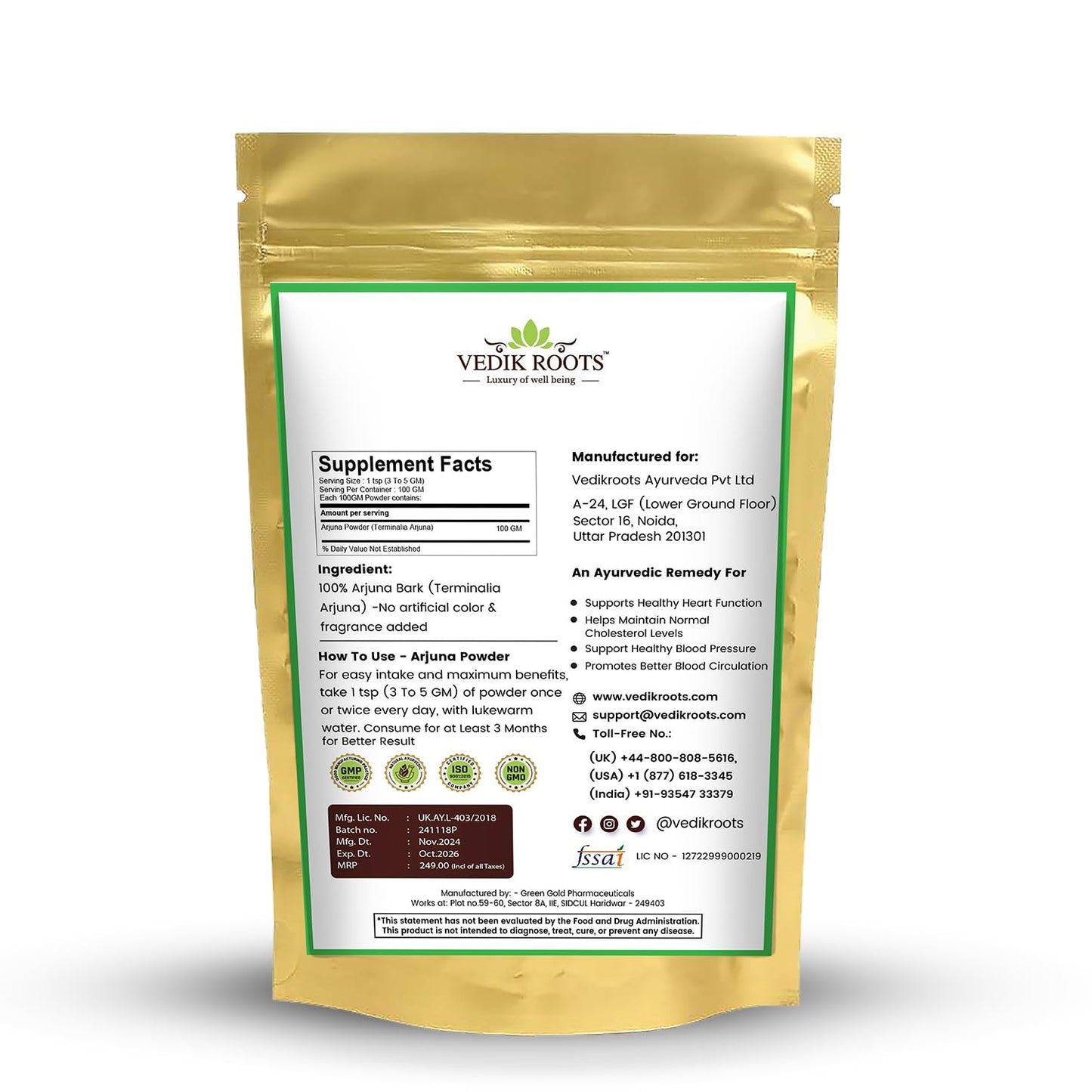 Organic Arjuna Bark Powder 100 g | Supports Healthy Heart Functions | Arjun Ki Chaal Powder Promotes Healthy Metabolism (Pack of 1)