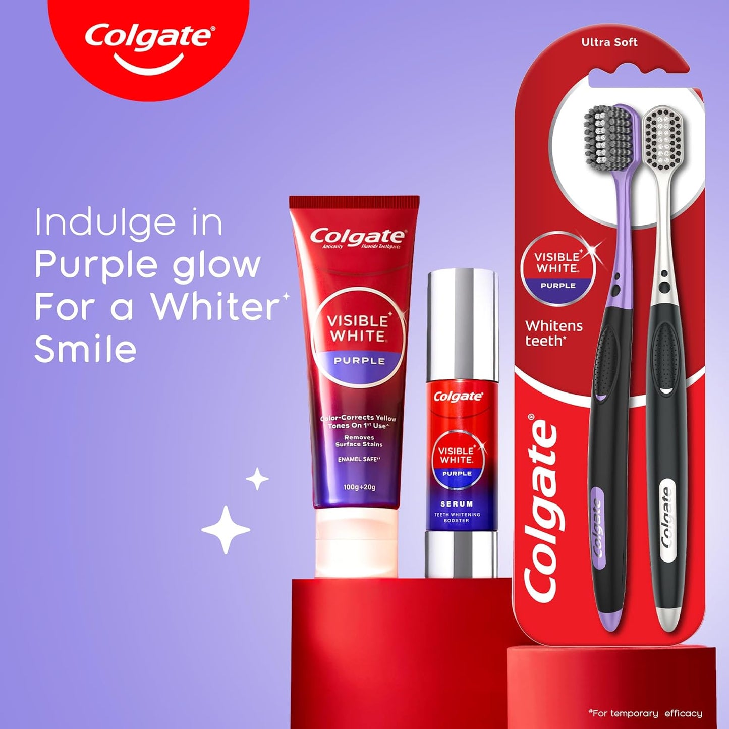 Colgate Visible White Purple Toothpaste and Toothbrush for Teeth Whitening, Helps Remove Surface Stains, Whitens Yellow Teeth, Enamel-Safe for Daily Use, 120g