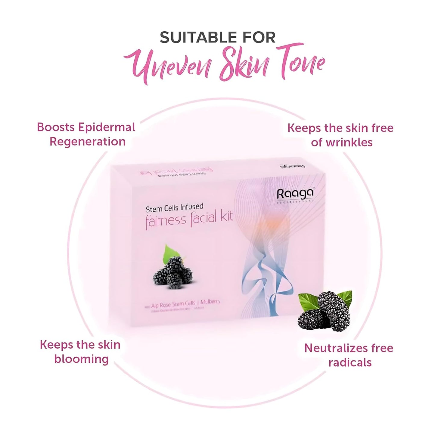 Raaga Professional Fairness Facial Kit | Infused with Alp Rose Stem Cells & Mulberry | Instant Glow & Skin Brightening | 61g
