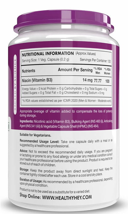 HealthyHey Nutrition Niacin Vitamin B3 120 Veg. Capsules