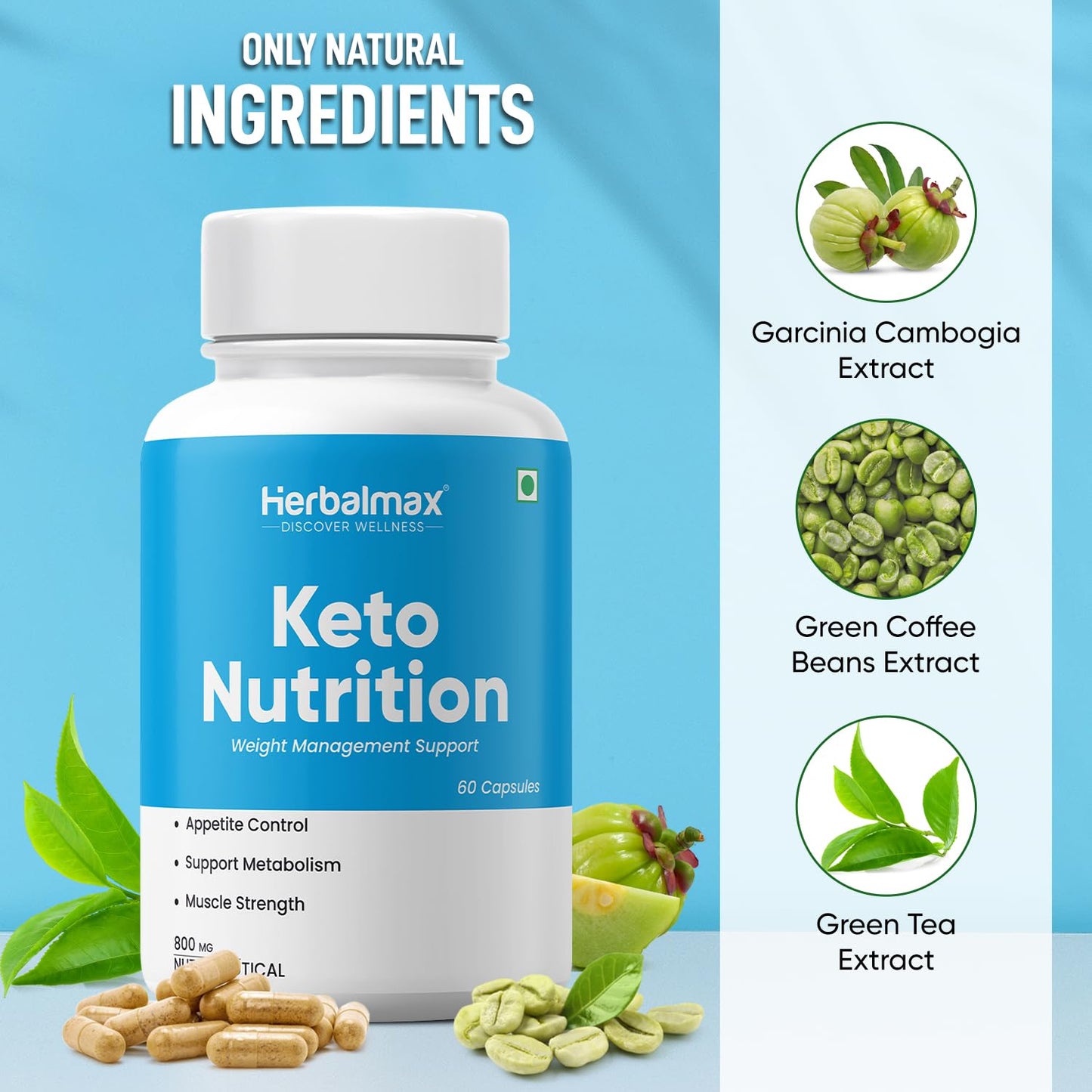 Herbal Max Keto Nutrition Weight Management | Supports Effective Weight Loss, Fat Burning, Belly Fat Reduction, Ketosis & Energy Boost â€“ 60 Veg Capsules | For Men & Women