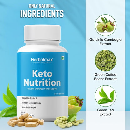 Herbal Max Keto Nutrition Weight Management | Supports Effective Weight Loss, Fat Burning, Belly Fat Reduction, Ketosis & Energy Boost â€“ 60 Veg Capsules | For Men & Women