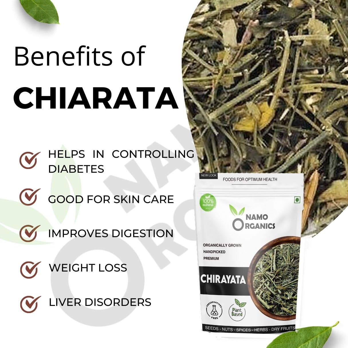Namo Organic Chirata powder - 150 gram - chirayata Powder - Double Filtered - No additives, Pure & Natural chirata, bitter stick