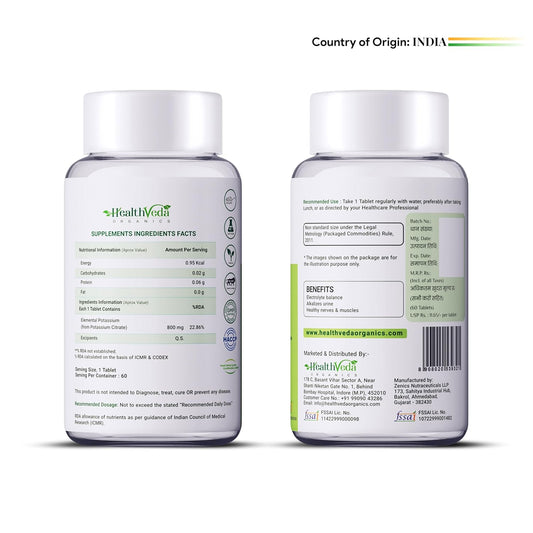 HEALTH VEDA ORGANICS PRIVATE LIMITED Potassium Citrate,800 MgI60 Veg TabletsISupport Nerve,Muscle,Joint&Bone HealthIHelps Manage Electrolytes|For Both Men&Women