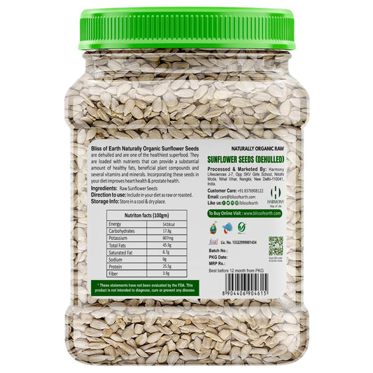 Bliss of Earth Sunflower Seeds- Dehulled Sunflower Seeds for Eating - Natural & Organic Superfood for Snacking - Rich in Fibre & Protein - for Skin & Hair - 600gm