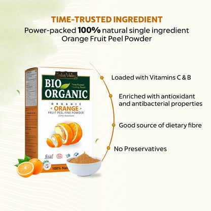 Indus Valley Bio Organic Orange Peel Fine Powder, Pure Natural & Organic for Skin Lightening Face Pack, Vitamin C and Antioxidants Add Glow - 100g
