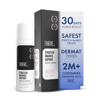 ThriveCo Stretch Marks Expert Serum Cream | Clinically Proven Treatment for New red & Old white Stretch Marks & Scars Removal | Infused with CollarevÂ®, Strioverâ„¢, Rosehip Oil | Women & Men (Stretch Marks 30ML)