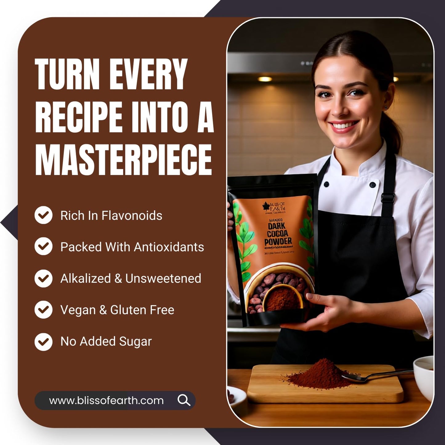 Bliss of Earth 250gm Naturally Organic Dark Cocoa Powder For Chocolate Cake Making & Chocolate Shake, Unsweetened