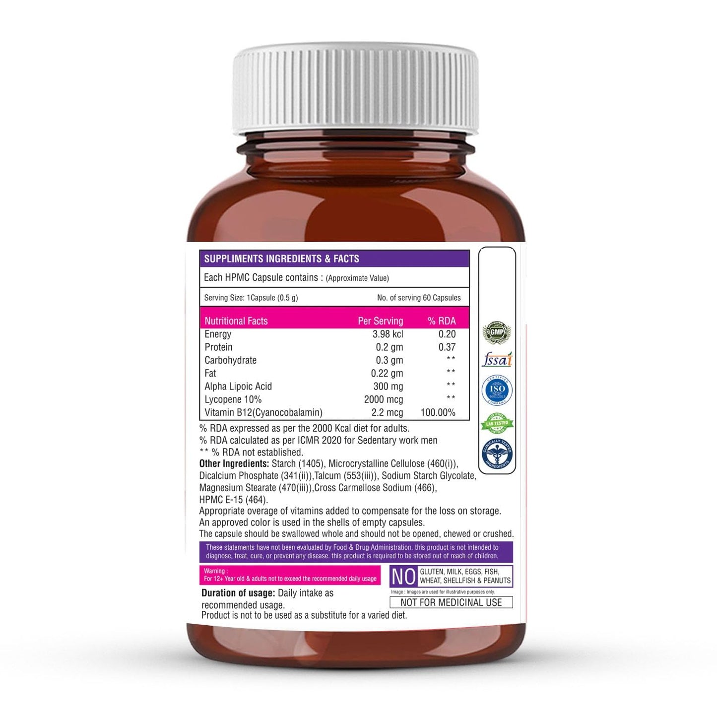 The Body Reserve Alpha Lipoic Acid 300mg with Lycopene & Vitamin B12 | Nerve Health, Energy, Antioxidant & Healthy Blood Sugar Support | Vegan, Non-GMO, 60 Tablets