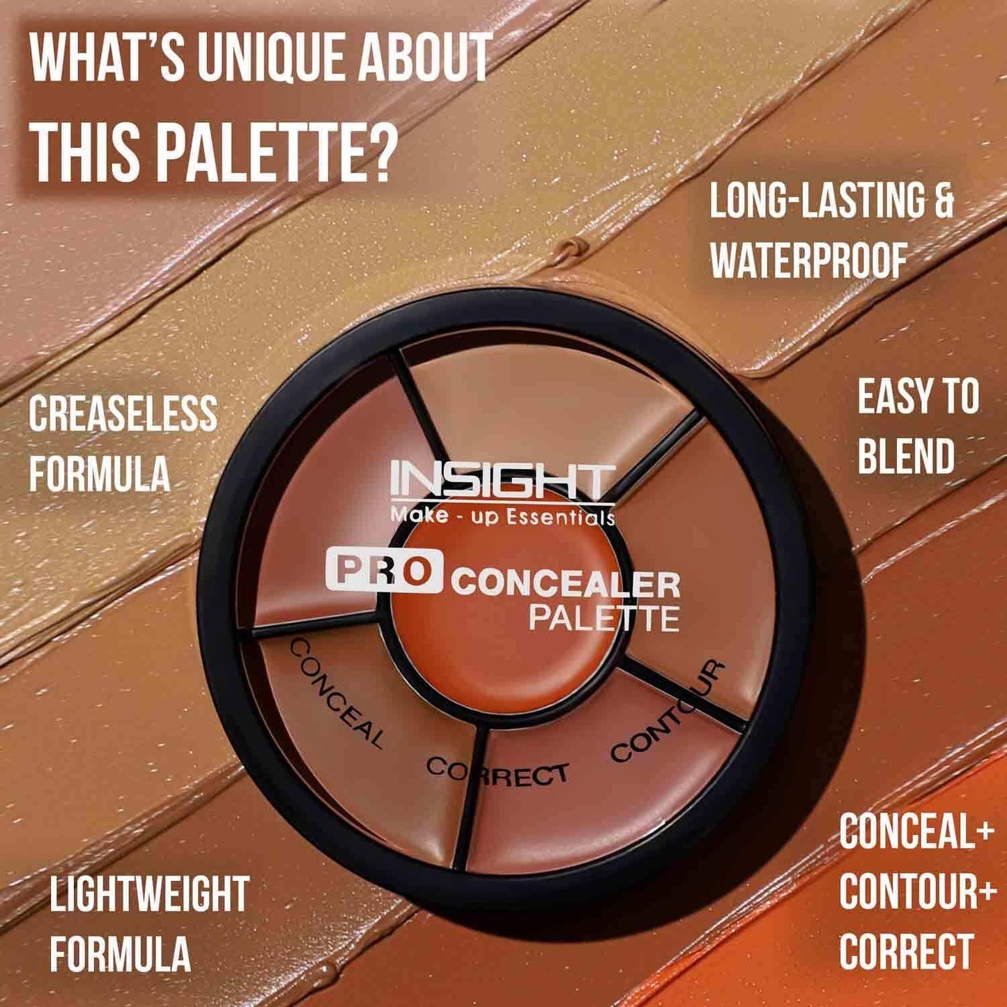 INSIGHT Pro Concealer Palette â€“ Shade Concealer | Makeup Wheel for Face | Satinâ€“Matte Finish | 3-in-1 Conceal, Contour & Correct | Waterproof | Full Coverage | 15gm