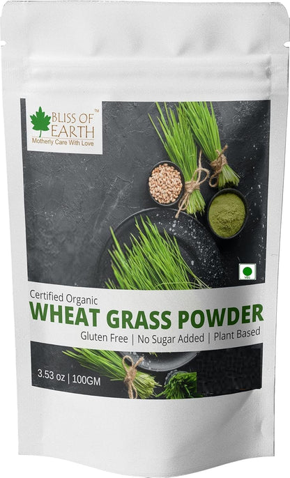 Bliss of Earth Organic Wheatgrass Powder 33 Servings Super food Dietary Supplement Rich in Vit A & B | Non GMO | Gluten Free 100 GM