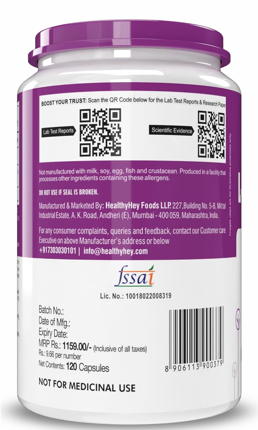 HealthyHey L Glutamine Capsules High Strength-120 Capsules