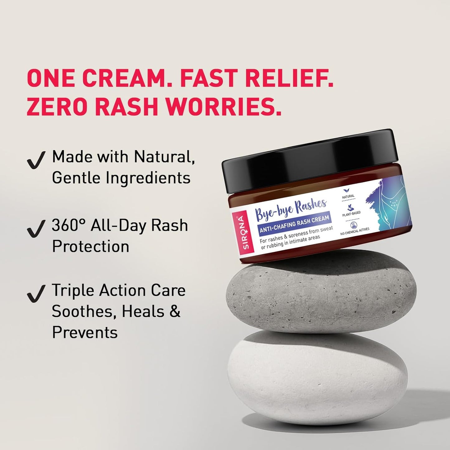 Sirona Natural Rash Cream - 25gm | For Chafing Due to Sanitary Pads, Heavy Thighs, Sports Activities, Waxing and Gymming